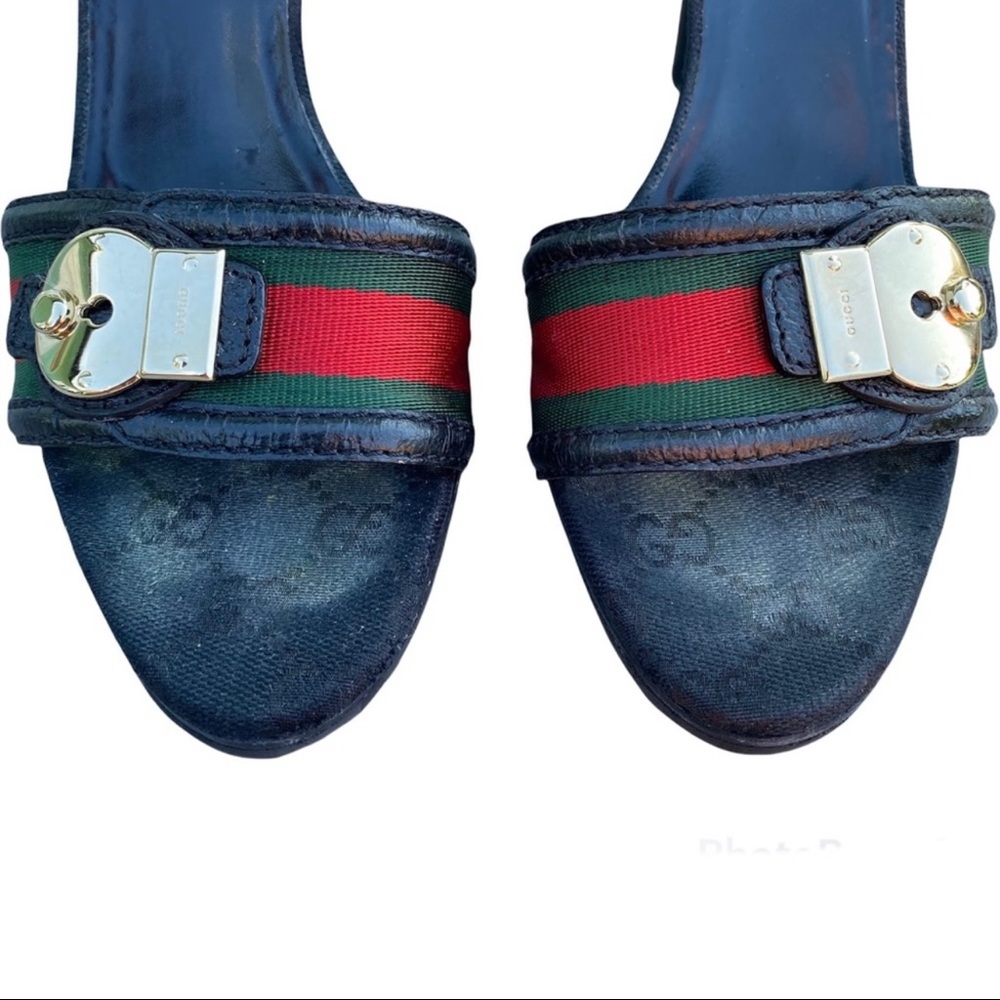 Gucci black signature lock & key open toe heel US 7.5